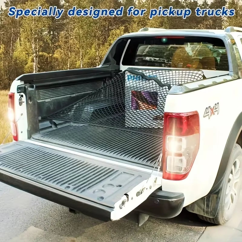 Universal Truck Bed Net Elastic Cargo Mesh Polyester Tailgate Organizer Multi Purpose Light Load Secure Transport Easy Install