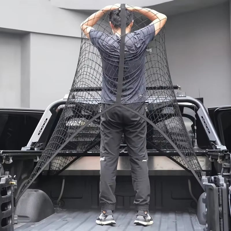 Universal Truck Bed Net Elastic Cargo Mesh Polyester Tailgate Organizer Multi Purpose Light Load Secure Transport Easy Install